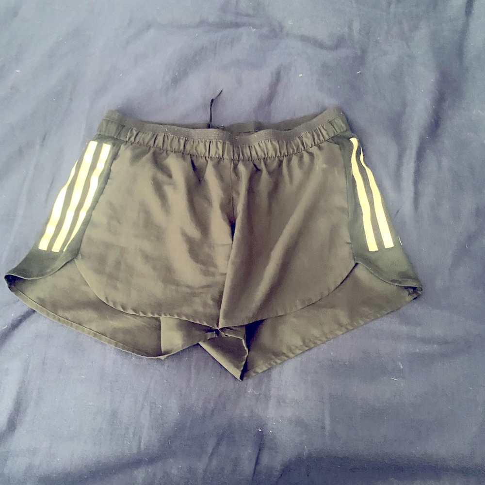 adidas Black Women's Athletic Shorts with Yellow Stripes